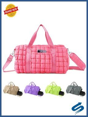 Quilted Puffer Travel Duffle Gym Weekender Bag Nylon Large